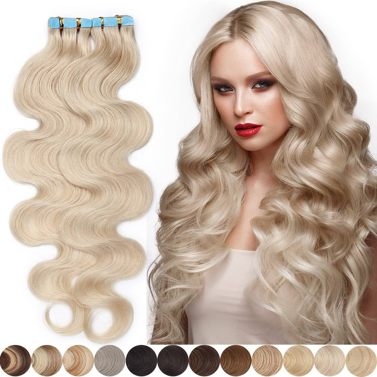 SEGO Curly Blonde Tape In Real Human Hair Extensions Remy Soft Straight 