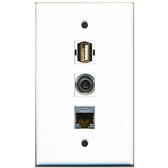 RiteAV - 1 Port USB A-A and 1 Port Shielded Cat6 Ethernet and 1 Port 3.5mm Wall Plate