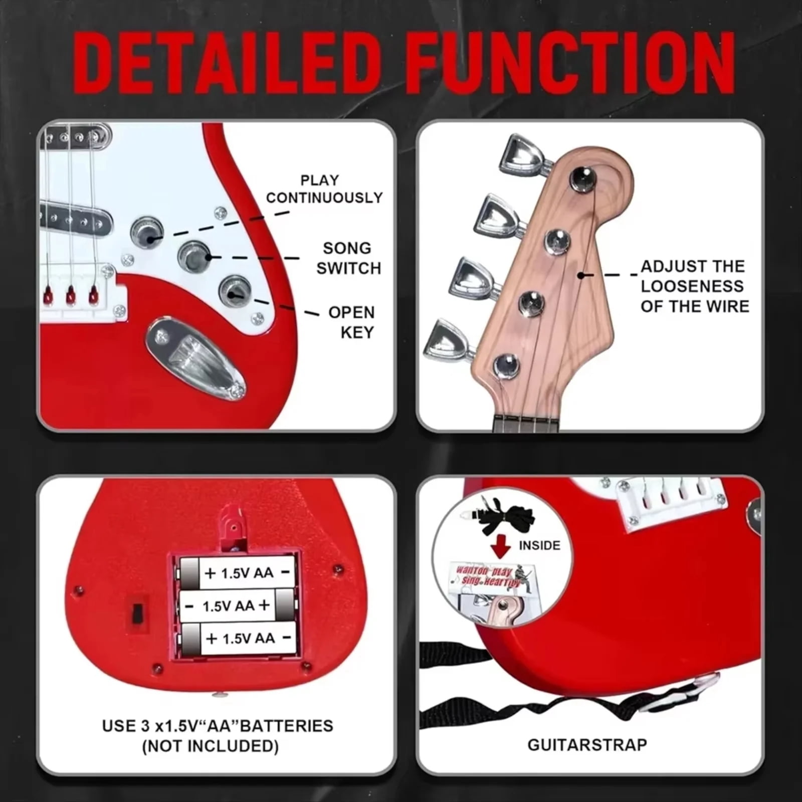 Unbranded 17in Guitar Toy for Kids, 4 Strings Electronic Musical Instrument for Toddlers Ages 3-12, Portable Learning Toy Gift