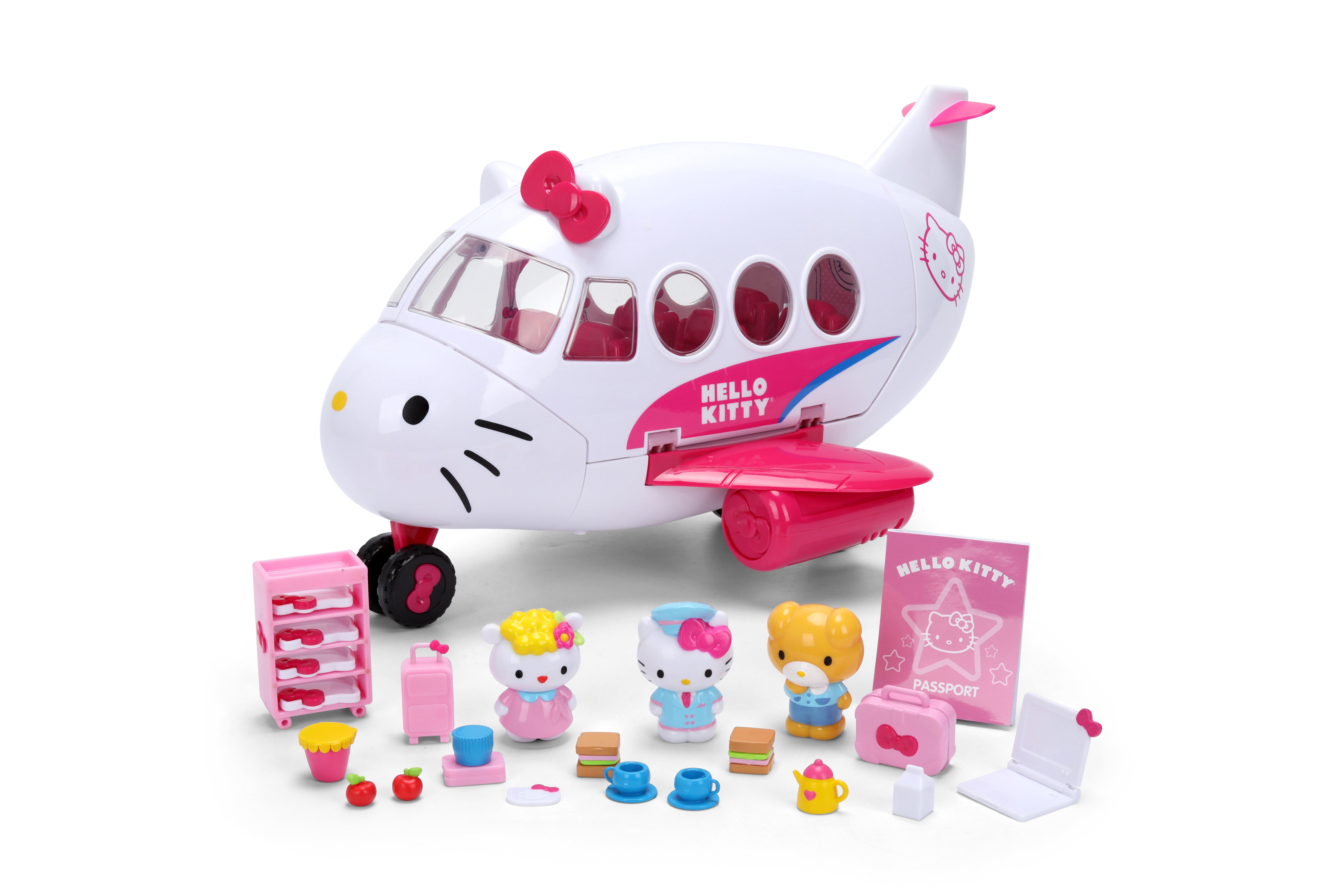 Jada Sanrio Hello Kitty and Friends – Hello Kitty Airline Play Set – Toy Airplane and Figure with Travel Accessories - Ages 4+(Pink)