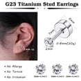 thumbnail image 2 of 5Pairs G23 Titanium Earrings for Women Men Hypoallergenic Titanium Stud Earrings for Sensitive Ears Clear Cubic Zirconia Earrings Studs 20G Flat Back Piercing Sleeper Cartilage Stud Earrings Set 2mm, 2 of 4