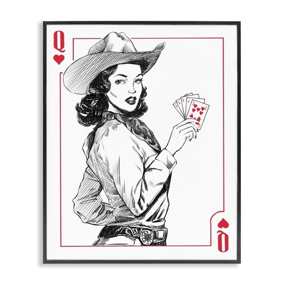 Stupell Industries Art Deco Cowgirl Queen of Hearts Black Framed Giclee Art, 11 x 14, by Ziwei Li