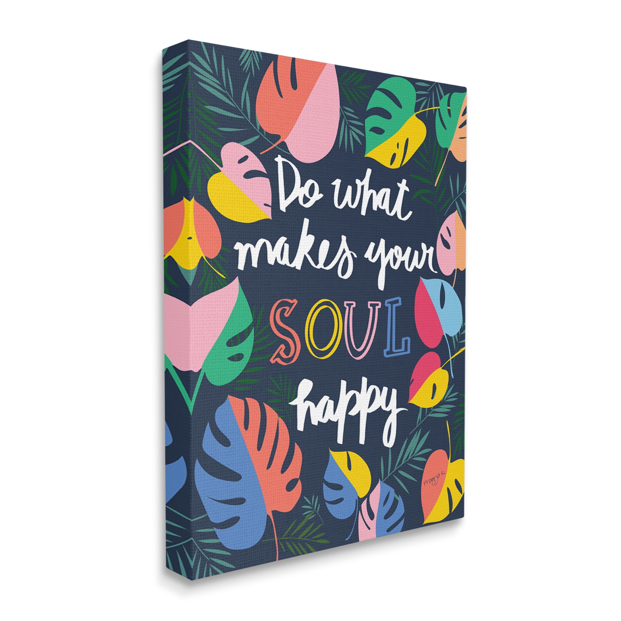 Stupell Industries Happy Soul Phrase Botanical & Floral Painting Gallery Wrapped Canvas Art Print Wall Art, 16 x 20