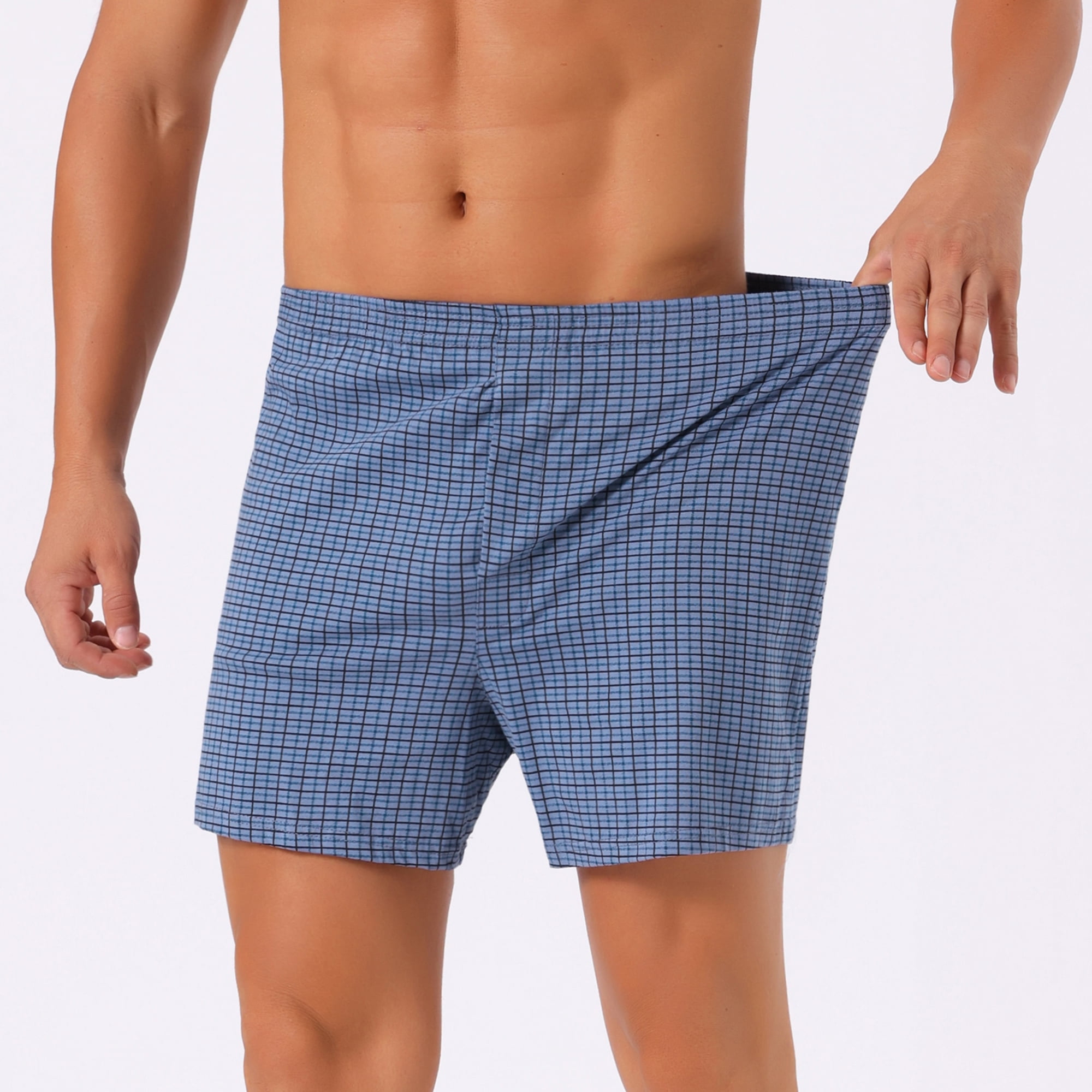 DARING DIVA Men's Classic Elastic Waistband Plaid Pattern Boxer Shorts 30 Navy Blue