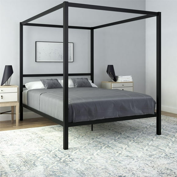DHP Modern Metal Canopy Bed, Queen, Black