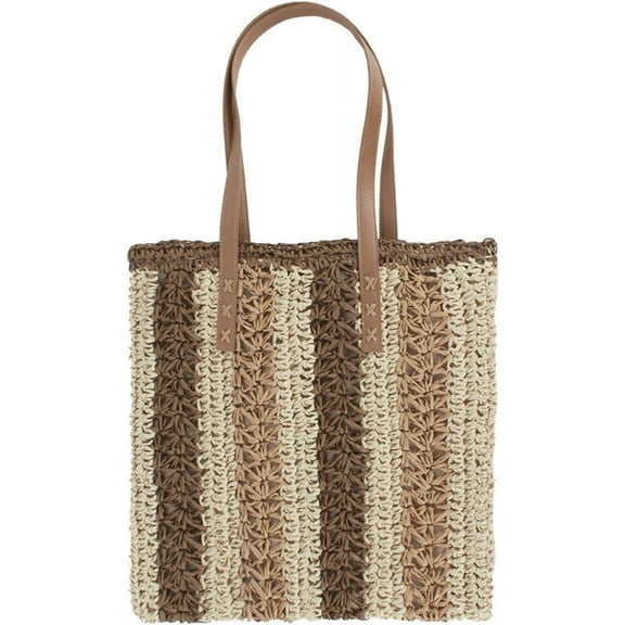 Women Large Straw Woven Shoulder Bag Beach Travel Top-handle Bag Tote
