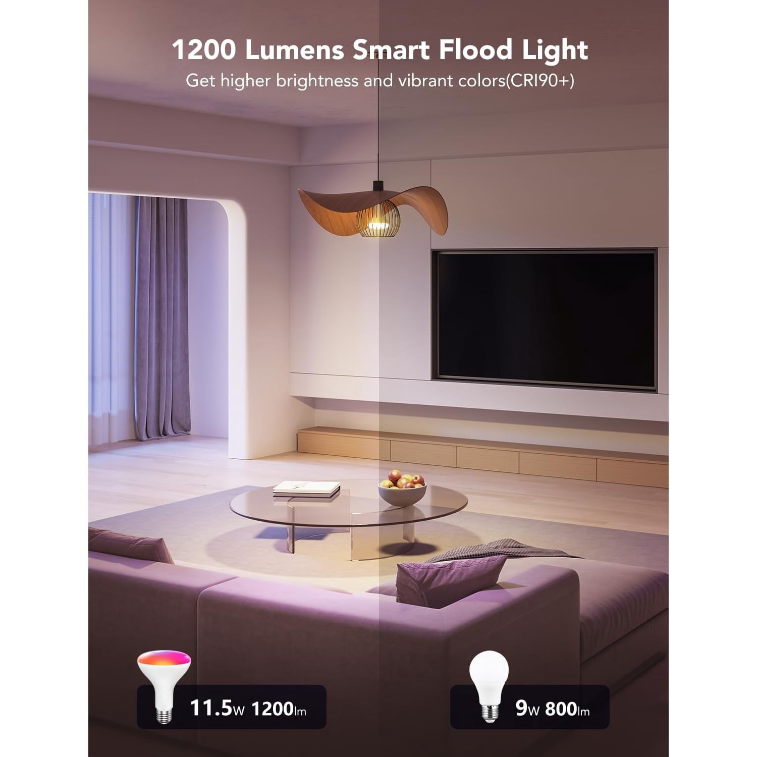 Smart Light Bulbs, 1200 Lumens Dimmable BR30 Bulbs, RGBWW Color Changing Light Bulb, Flood Light Bulbs Work with Alexa, Google Assistant, WiFi & Bluetooth LED Bulbs, Music Sync, 2 Pack