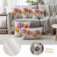 thumbnail image 6 of Spring Orange Pillow Covers 2 Pack Purple Pink X-ray Tulip Flower Leaf Retro Pillowcase Waterproof Outdoor Throw Pillow Cover for Patio Garden Square Cushion 18”x18”, 6 of 9