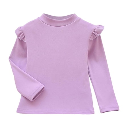 SUXIAN Girls Thermal Shirt Long Sleeve Half Turtleneck Soft Lined Top for Winter Warm Comfortable Kids Base Layer Tee Purple_#1 6-7 Years