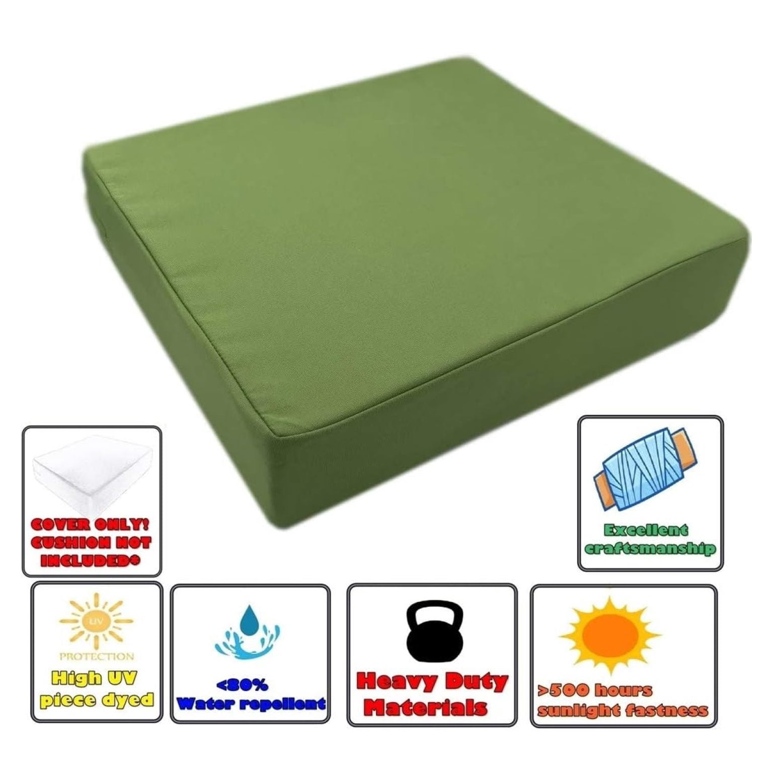 Indoor Outdoor Water High UV Resistant Patio Chair Cushion Cover (Pistachio Green, 20"x18"x4" (2 Covers))