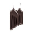 thumbnail image 4 of Stichou Womens Lace Trim Satin Tank Top V Neck Silk Trendy Camisole Tops Asymmetrical Backless Spaghetti Strap Cami Tops Brown L, 4 of 7