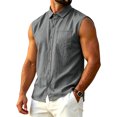 thumbnail image 2 of DwelliawoMen's Sleeveless Tee Shirts Comfy Button Up Summer Vest with Chest Pocket Collared Office Casual Vacation TopsDark GrayL, 2 of 5