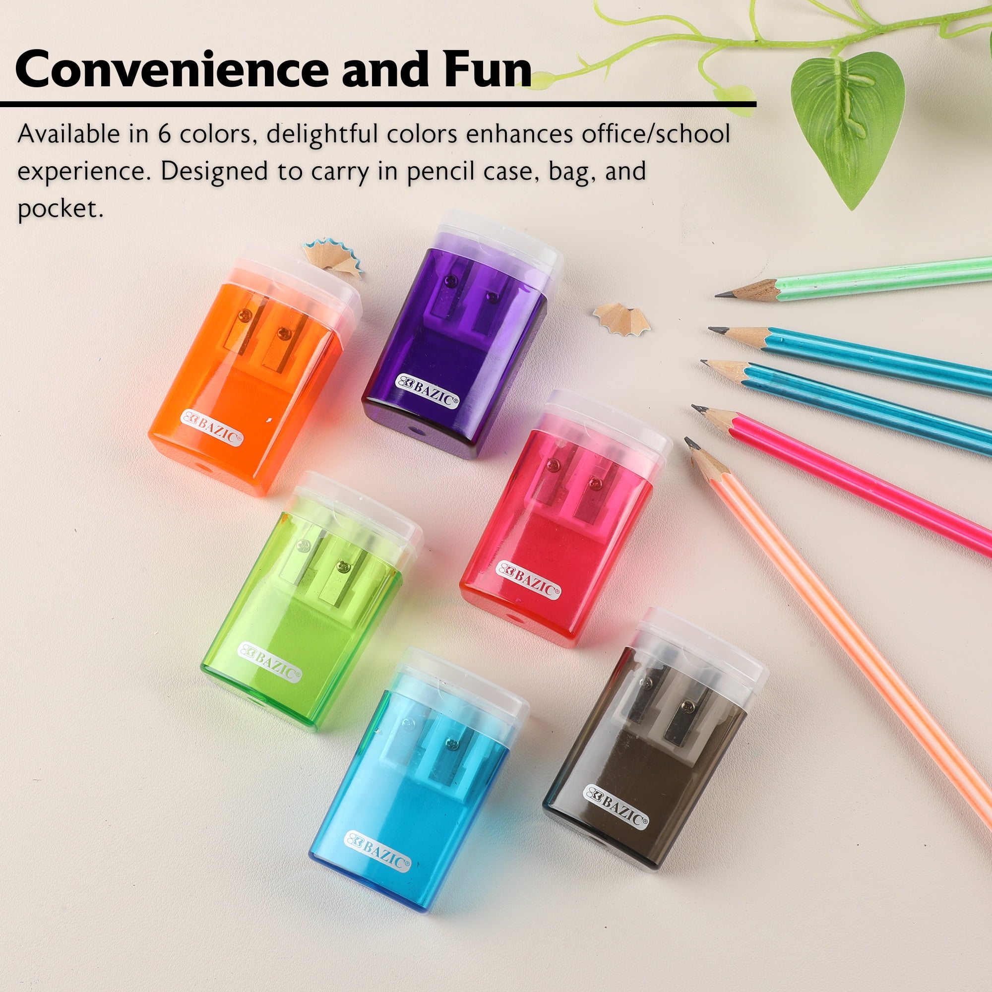 BAZIC Pencil Sharpener Dual Blades w/ Lid & Receptacle, 24-Pack