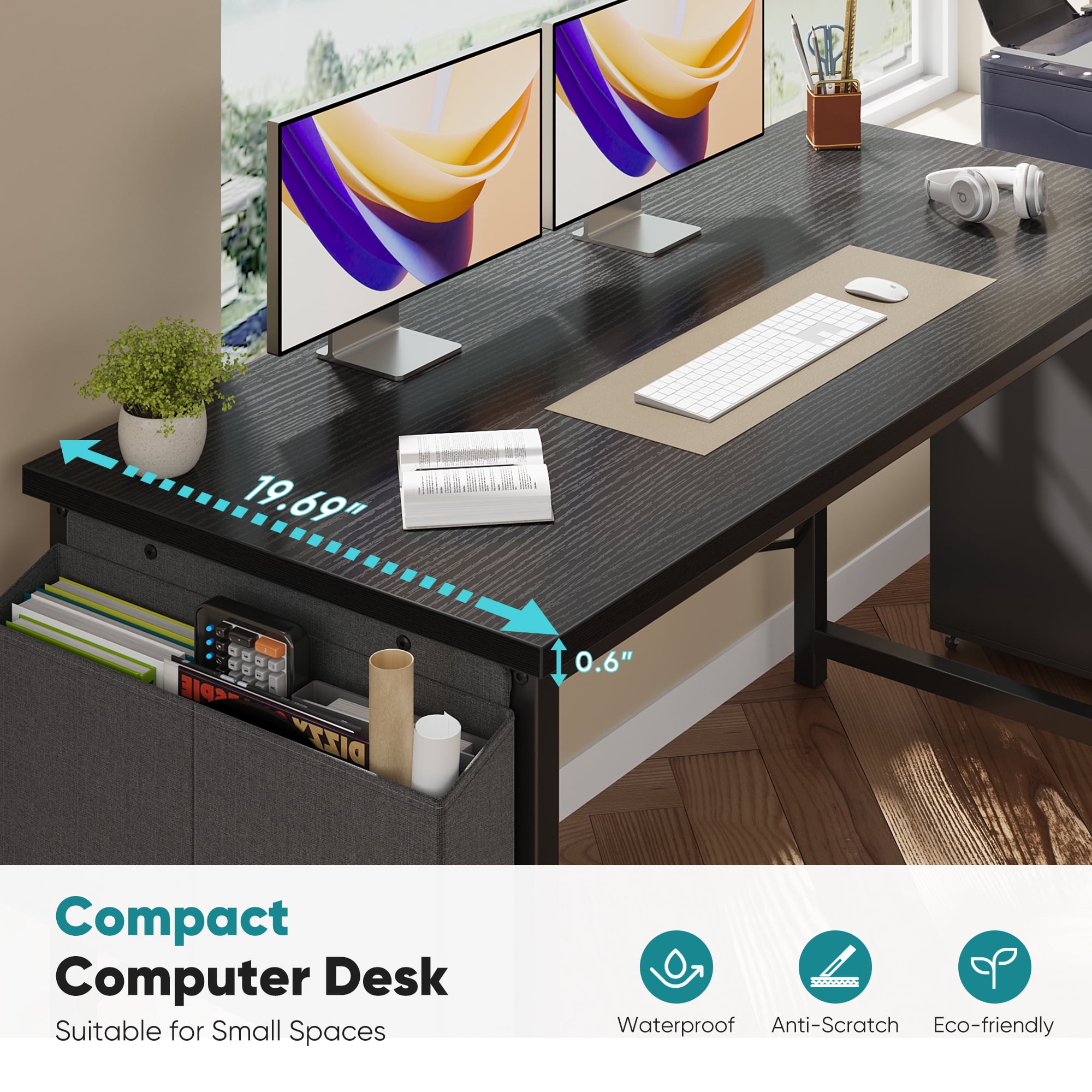 Gianna 55" Computer Desk with Metal Frame, Waterproof Surface and Storage Bag – Perfect for Office Use, Black