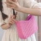 thumbnail image 5 of Bolso de mano con cadena para mujer, Bolso de mano informal tejido de color sólido de paja para mujer (rosa), 5 of 6
