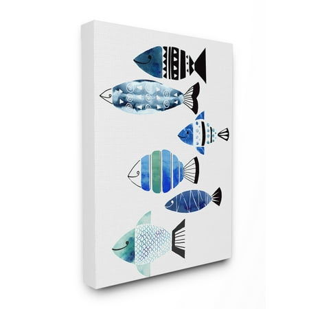 Blue Stretched Canvas Wall Art (The Stupell Home Decor Collection Collage Tropical Blue Green and Black Patterned Fish Stretched Canvas Wall Art, 16 x 1.5 x)
