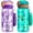 Dinosaur+unicorn, variant on Topekada 2 Pack 20oz Kids Water Drinking Bottle - BPA Free, Auto Push Button, Chug Lid, Carry Loop Lightweight, Spill-Proof Water Bottle with Cute Design For Girls & Boys