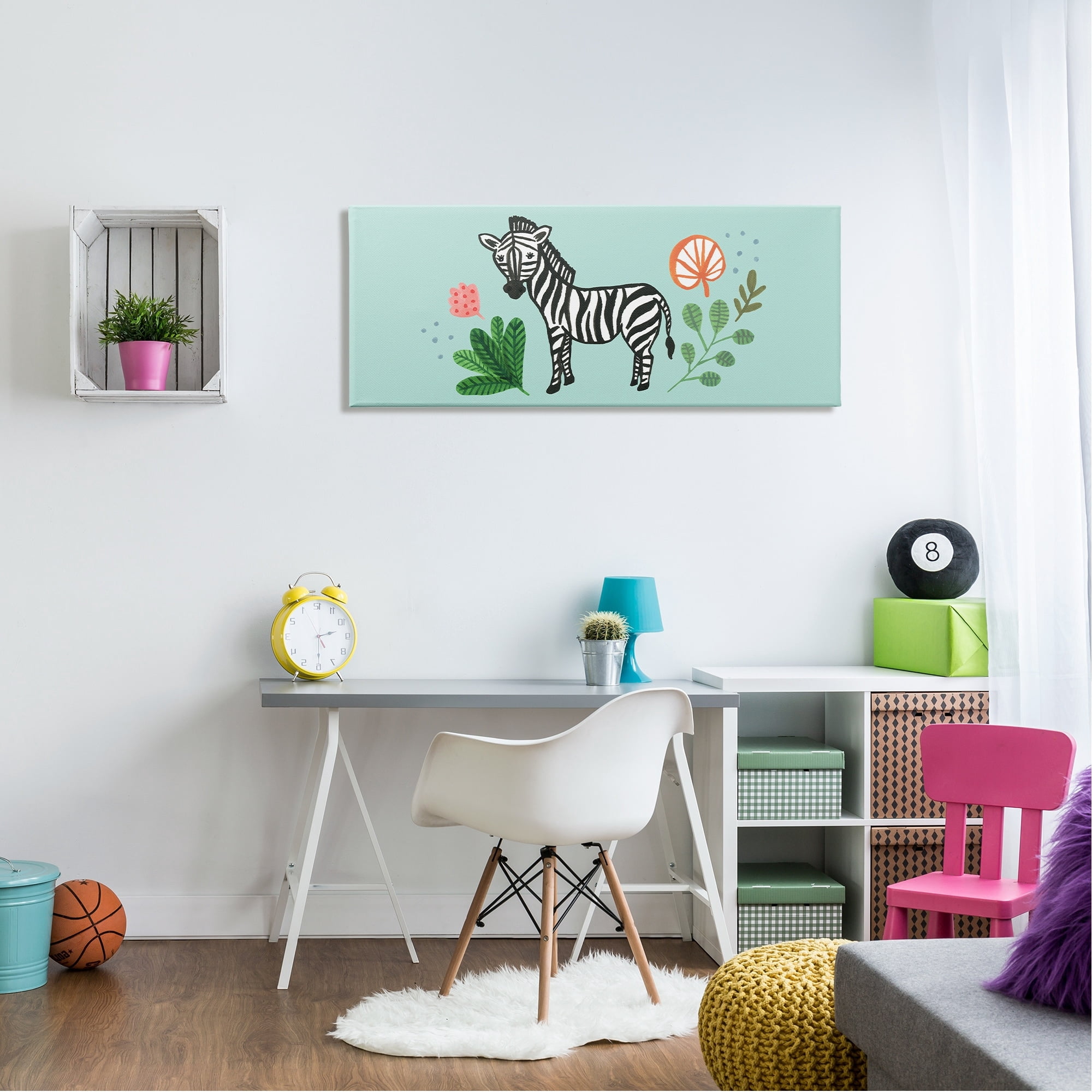 Stupell Industries Whimsical Zebra Botanical Plant Border Design Kids Painting Gallery-Wrapped Canvas Print Wall Art, 48 x 20, Design by Heather Strianese