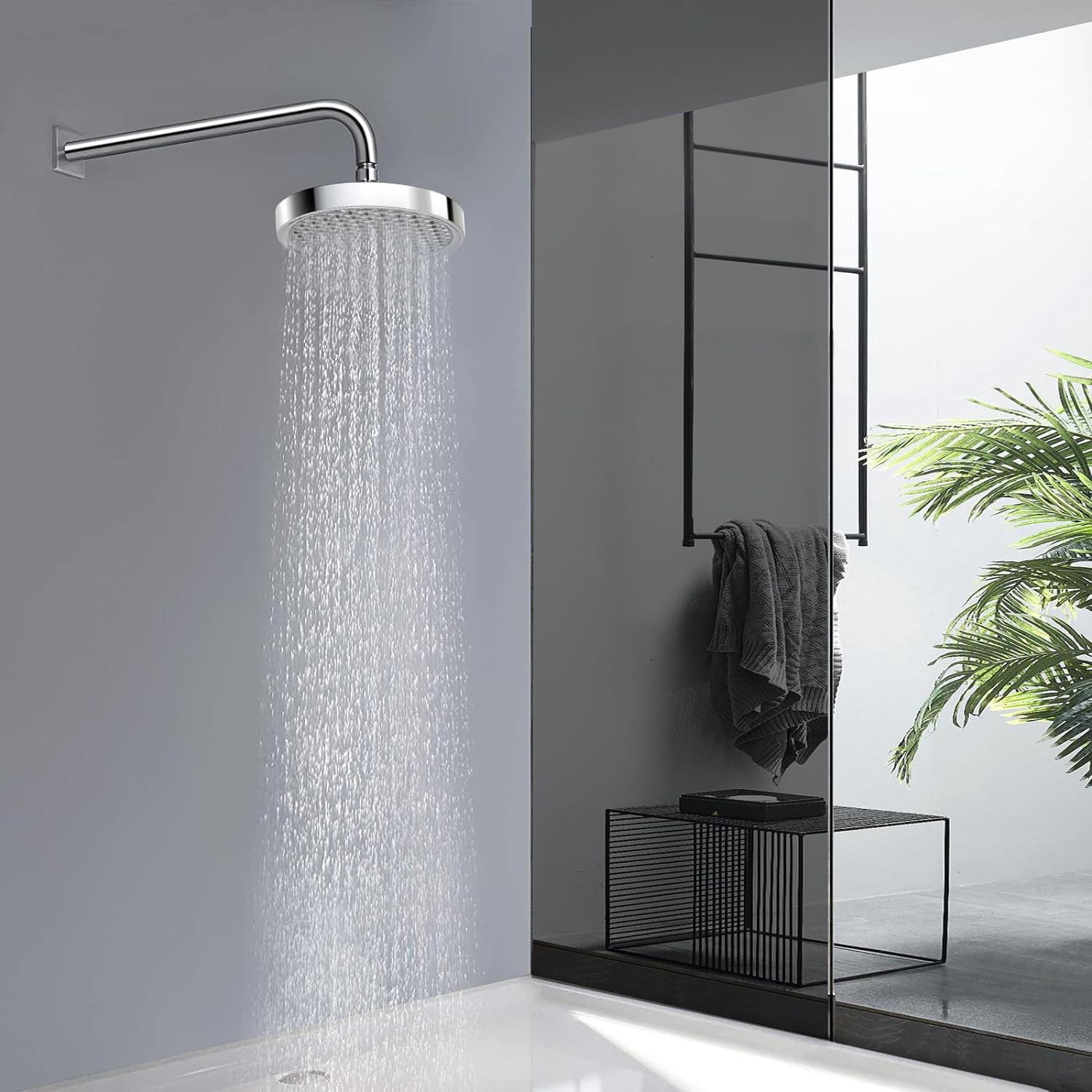 Chrome Rain Shower Head, High Pressure Rainfall Shower Head, Bathroom Showerhead with Anti-Clogging Silicone Nozzles, Easy Clean Adjustable Replacement for Your Bathroom Shower Heads