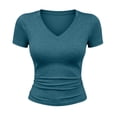 thumbnail image 4 of Favoffer Base Layer T Shirts Women's Short Sleeve V Neck Plus Size Solid Shirts Slim Fit Stretch Athletic Tops Summer Daily Wear, 4 of 8