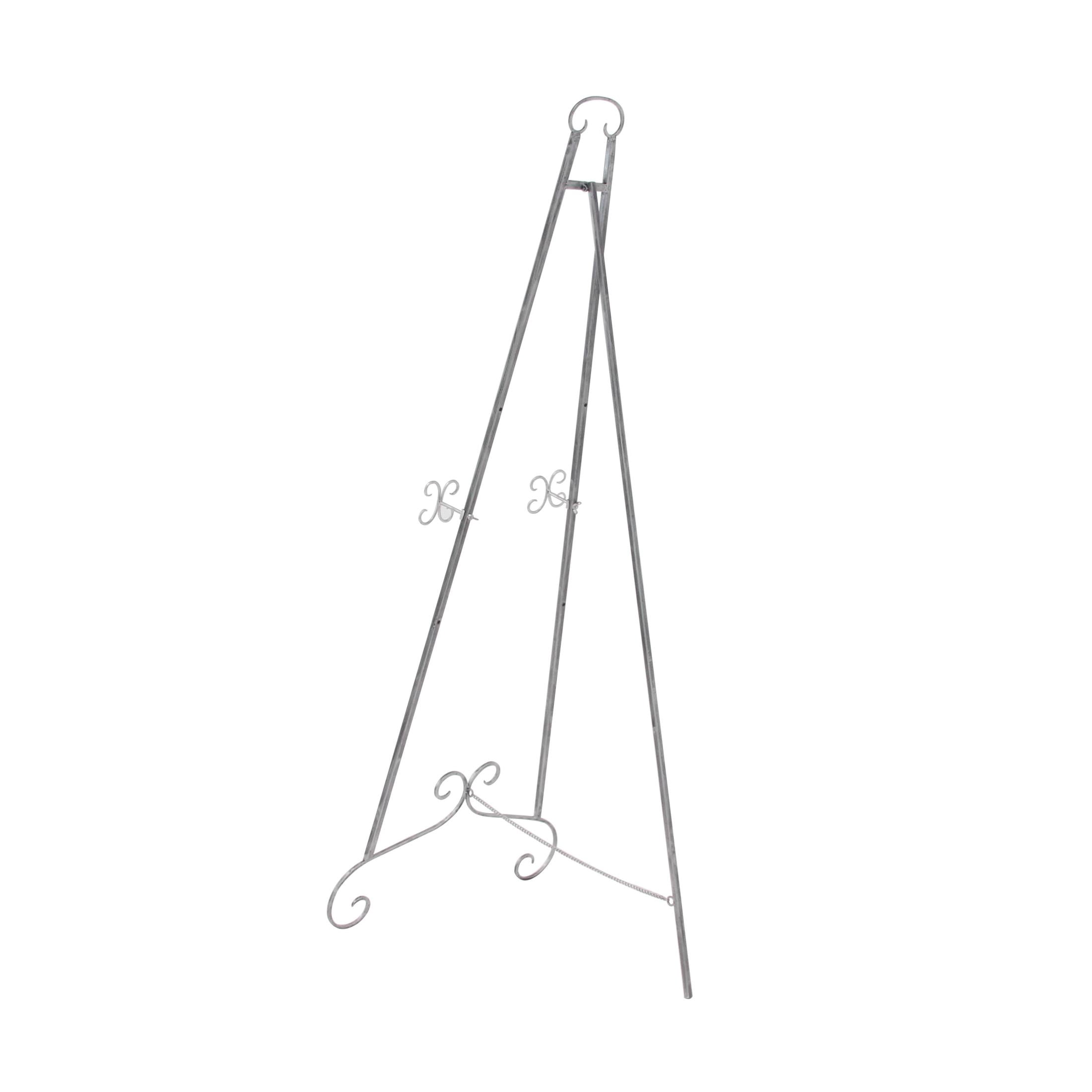DecMode 25" x 70" Silver Metal Tall Adjustable Floor 3 Tier Scroll Easel, 1-Piece