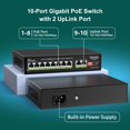 thumbnail image 2 of [Actualizado] Conmutador Poe Gigabit De 10 Puertos Con Poe De 8 Puertos Vimin Conmutador Poe De Red No Administrado De 8 Puertos A 10/100/1000 Mbps Con 2 Puertos De Enlace Ascendente Ai Watchdog Vlan, 2 of 7