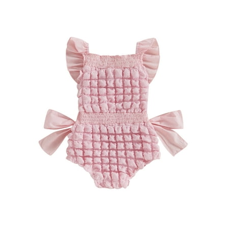 

Bmnmsl Toddler Girl Summer Swimsuit Fly Sleeve Solid Bubble Bathing Suit