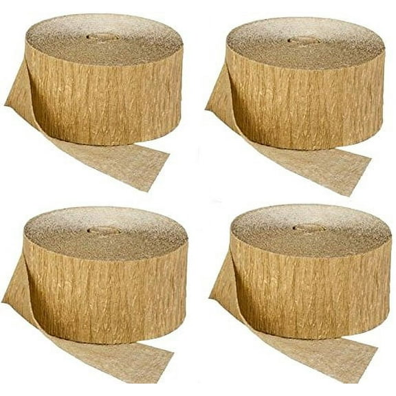 4 ROLLS Crepe Paper Streamers 280 ft Total-Made in USA (Metallic Gold)