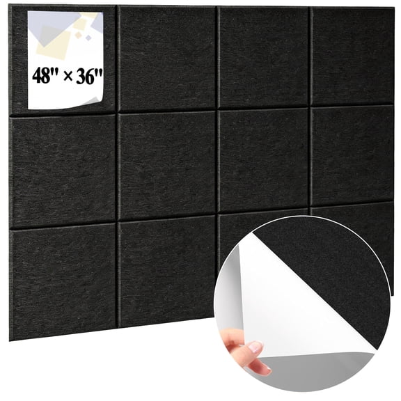 Yalumo 48 x 36 Inches Large Felt Bulletin Board, 12 Pack Black Felt Cork Boards Tiles for Walls, Self-Adhesive Felt Pin Board for Office Home Classroom