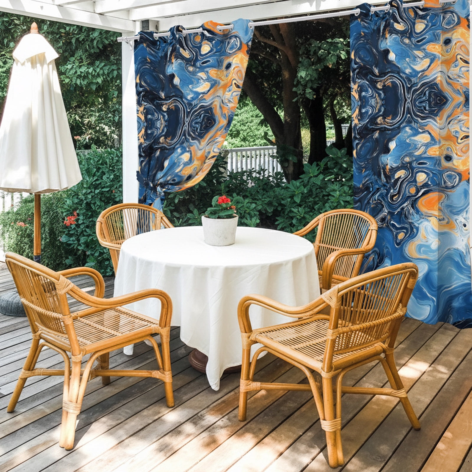 Abstract Fluid Art Outdoor Curtains for Patio, Marble Liquid Waves Coastal Bohemian Sunshade Privacy Drapes Grommet Waterproof Outside Curtains for Porch/Cabana/Balcony 54"x 108", 1 Panel