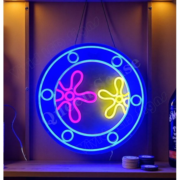 Queen Sense 16"x16" Ocean World Porthole LED Neon Sign for Wall Decor Dimmable USB Powered LED Light W116OWP-5VLED
