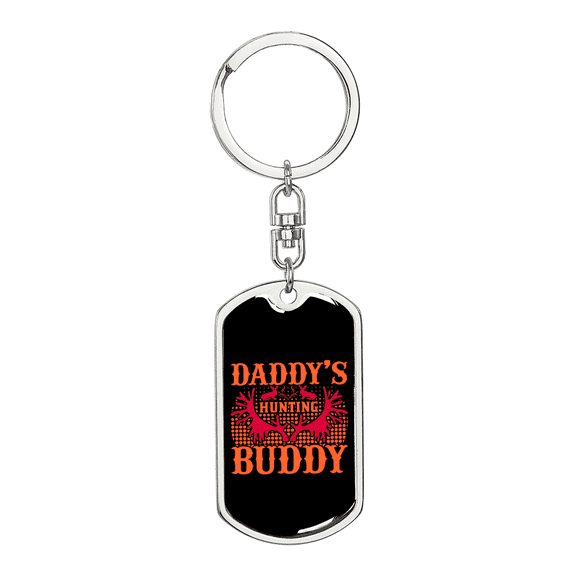 Daddy'D Hunting Buddy Antlers Stainless Steel or 18k Gold Premium Swivel Dog Tag Keychain
