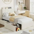 thumbnail image 2 of COZONY Twin XL Boucle Upholstered Platform Bed Frame with Storage Headboard Shelf & 2 Drawers, No Box Spring Needed, Beige, 2 of 9