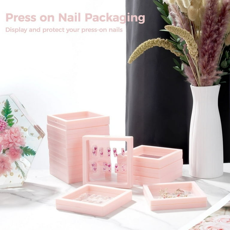 Press on Nails Packaging Box, 14PCS 3D Floating Frame Nails Storage Box  Case, Press on Nail Boxes Nail Art Display Stand Holder for Salon Nail  Business. 4.3 x 4.3 