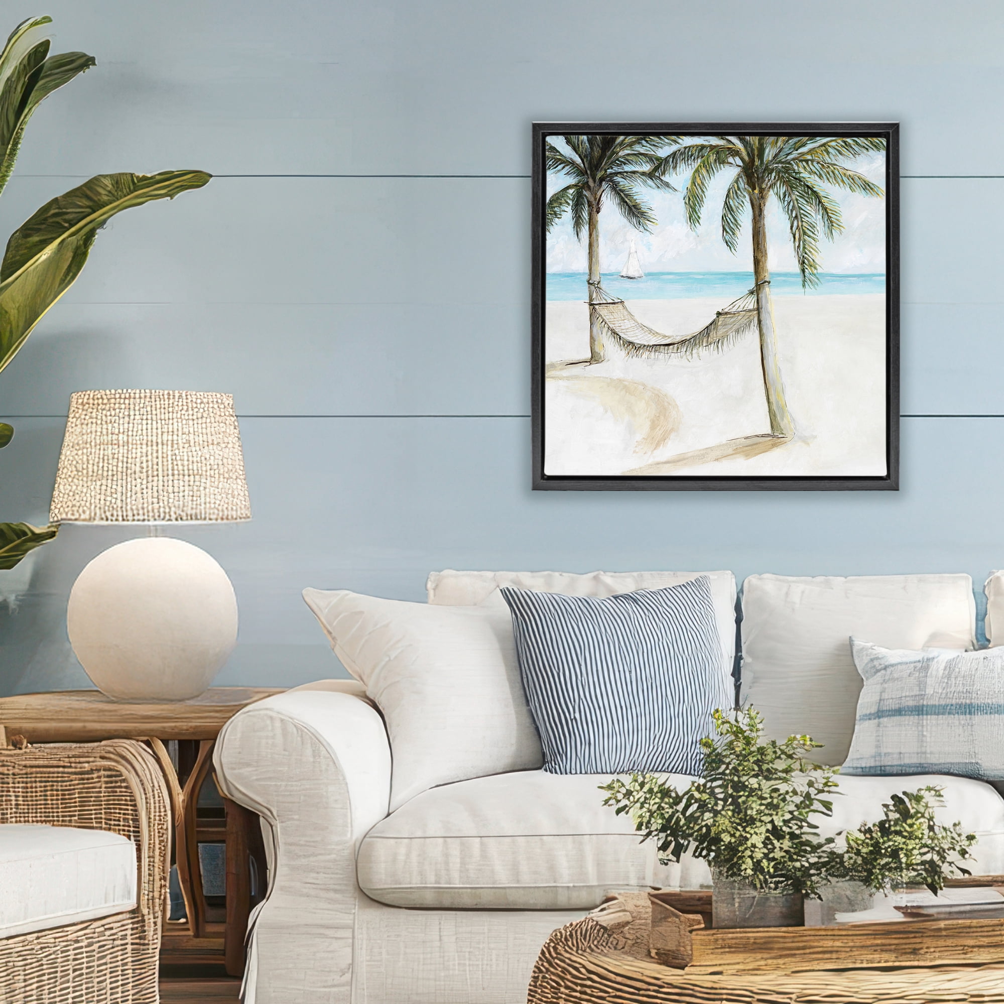 Stupell Industries Beach Hammock Coastal Scene Black Framed Floater Canvas Wall Art, design by Lorenzo Collective