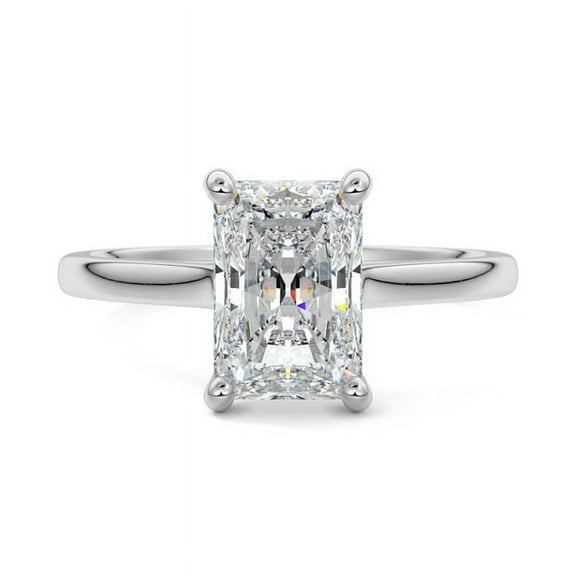 Dash Jewel Silver 14K White Gold Over Diamond Rings - Emerald Cut Excellent 2 Ct Diamond Rings For Women's - Engagement Wedding Fancy Designer Bands For Women's - Solitaire Anniversary Rings