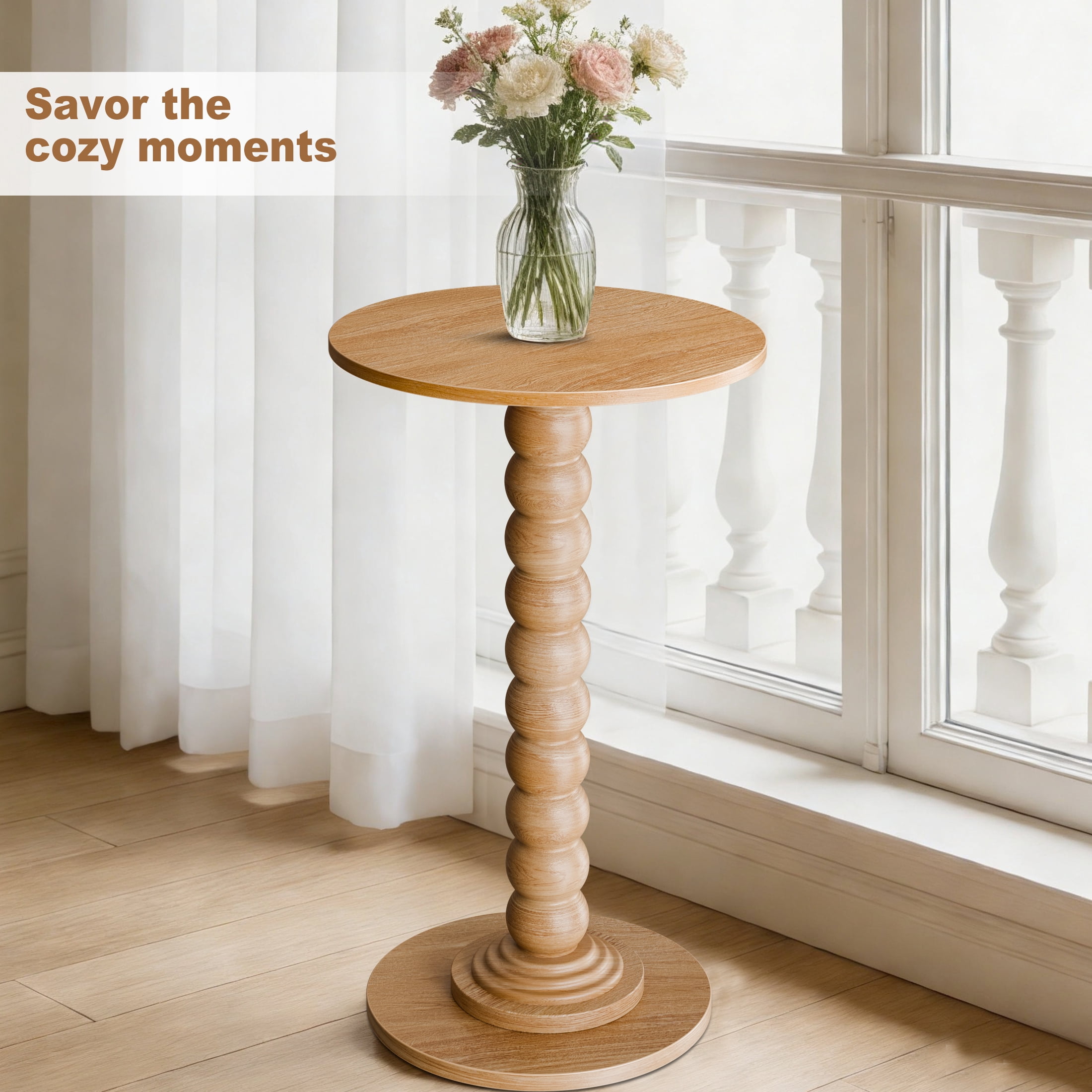EDX Round Side Table - Solid Wood Leg Small Drink Table for Living Room Bedroom Office,Natural