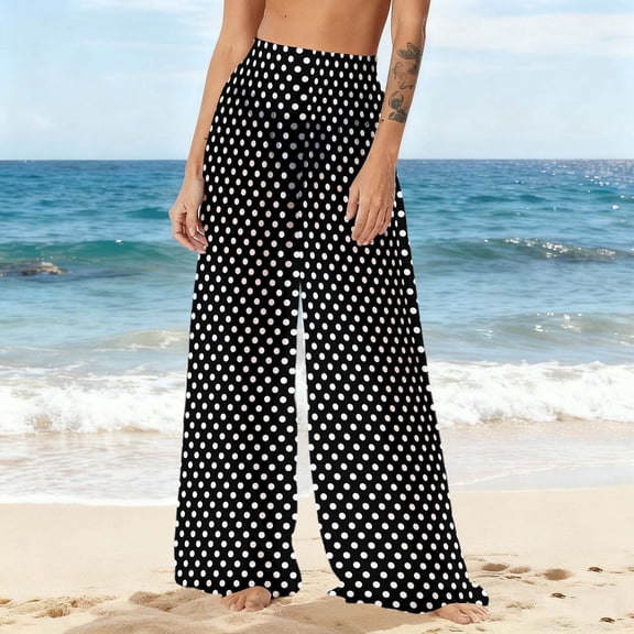 Ailaofu Women Sheer Mesh Pants See Through Bikini Bottom Swimsuit Cover up Wide Leg Beach Pants
