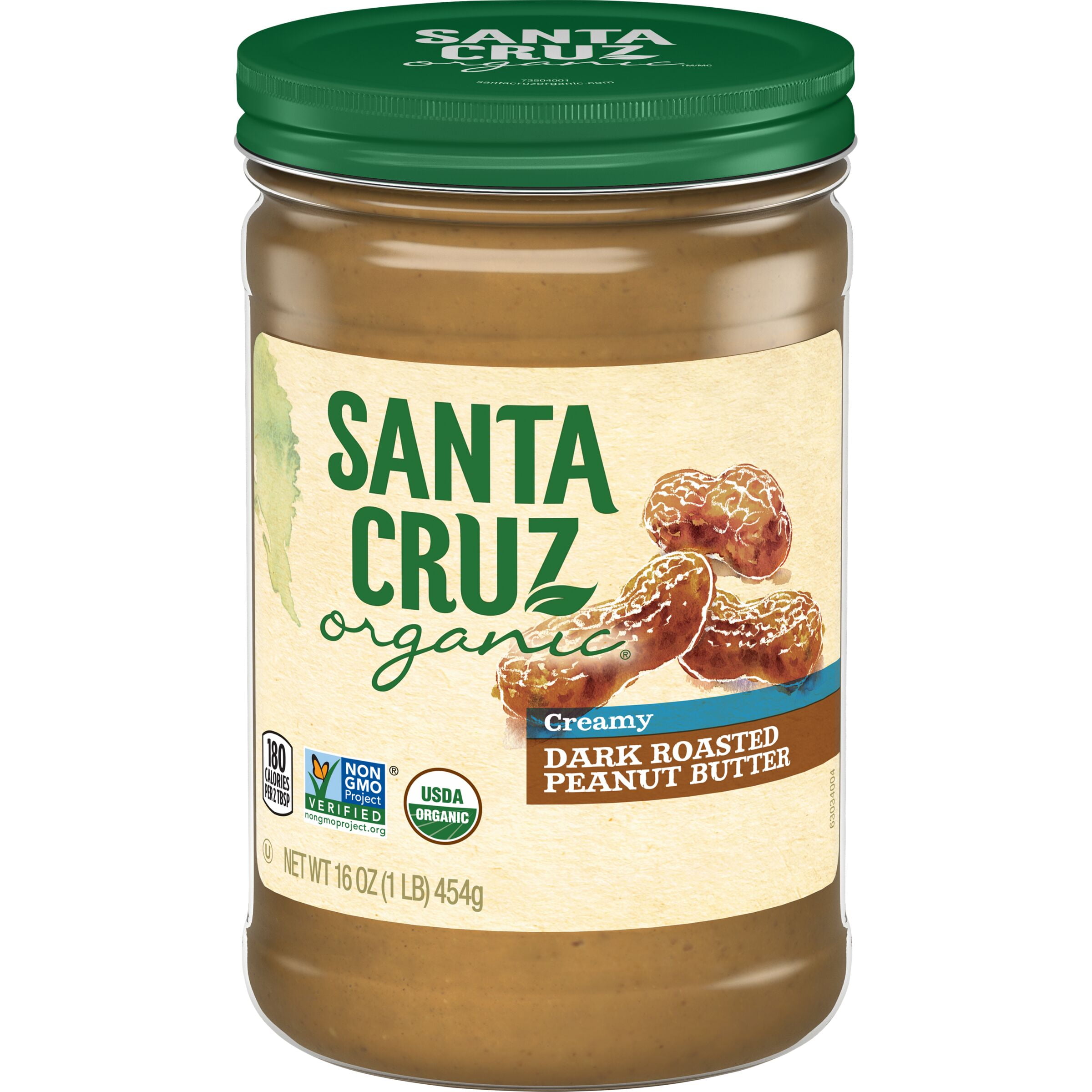 Santa Cruz Organic Dark Roasted Creamy Peanut Butter, 16 oz