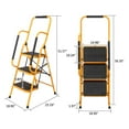 thumbnail image 2 of Geemuslly Folding 3 Step Ladder with Handrail, 500 lbs Heavy Duty Steel Step Stool with Wide Anti-Slip Pedals & Safety Handle, Portable Multi-Purpose Ladder for Home, Kitchen, Office, Yellow, 2 of 9