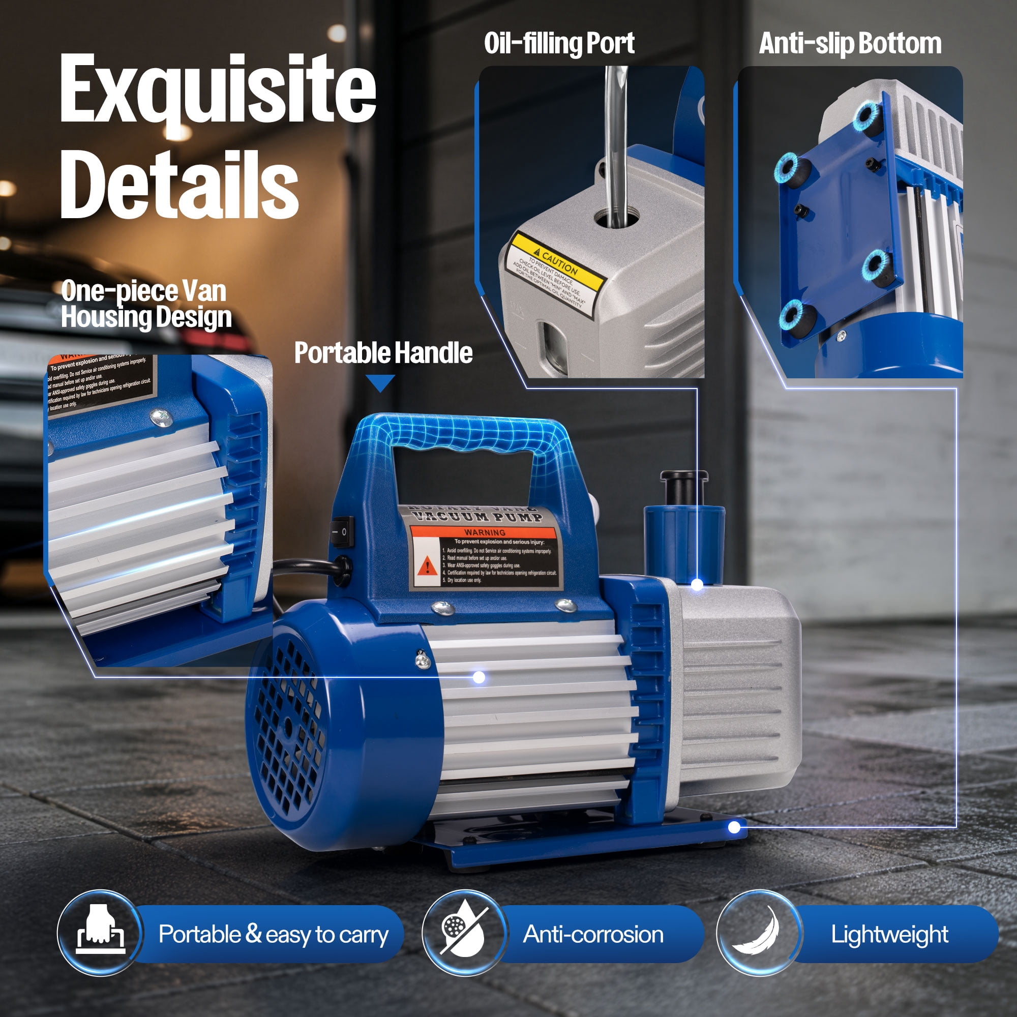 SPECSTAR 110V 1/3 HP 4CFM Single Stage Rotary Vane Vacuum Pump Kit,Blue
