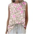 thumbnail image 2 of Shirts for Women Plus Size Sleeveless Round Neck Floral Printed Casual Tank Top Hot Pink L, 2 of 5