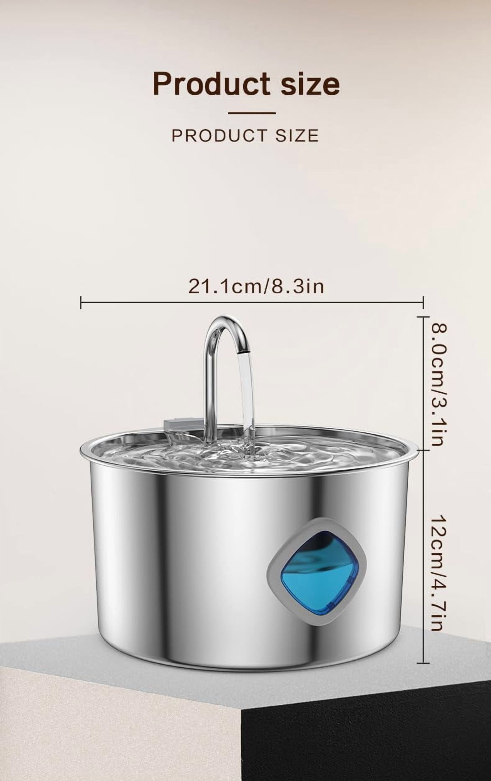 Dog water fountain (3.2L/108oz), triple filtration system, 304 stainless steel, visible water level, ultra-quiet automatic circulation, smart pet water filter.