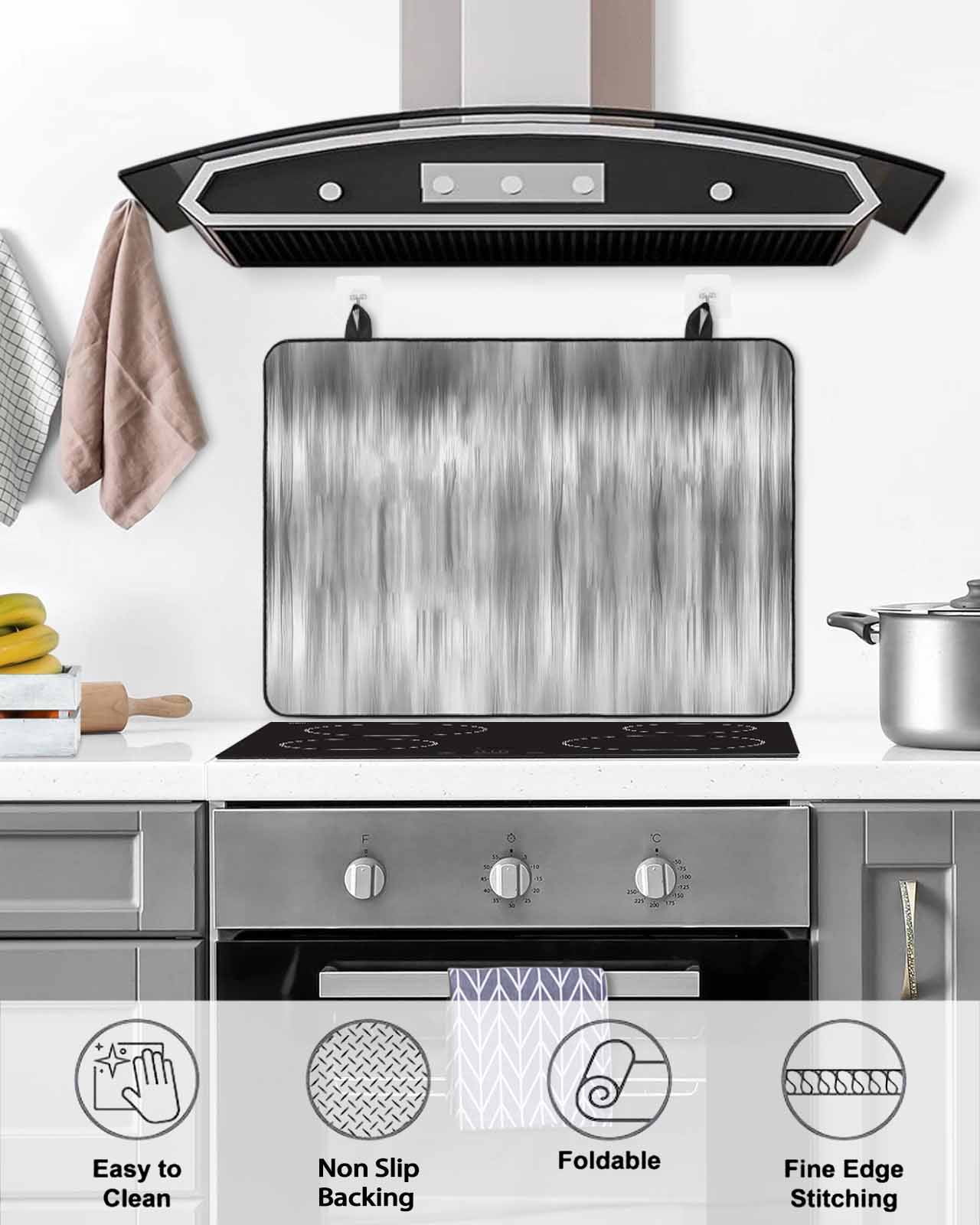 Large Induction Cooktop Protector Mat Grey Stove Top Covers for Electric Stove, Modern Abstract Art Ombre Striped Decorative Stove Burner Cover Mats, Glass Top Stove Cover