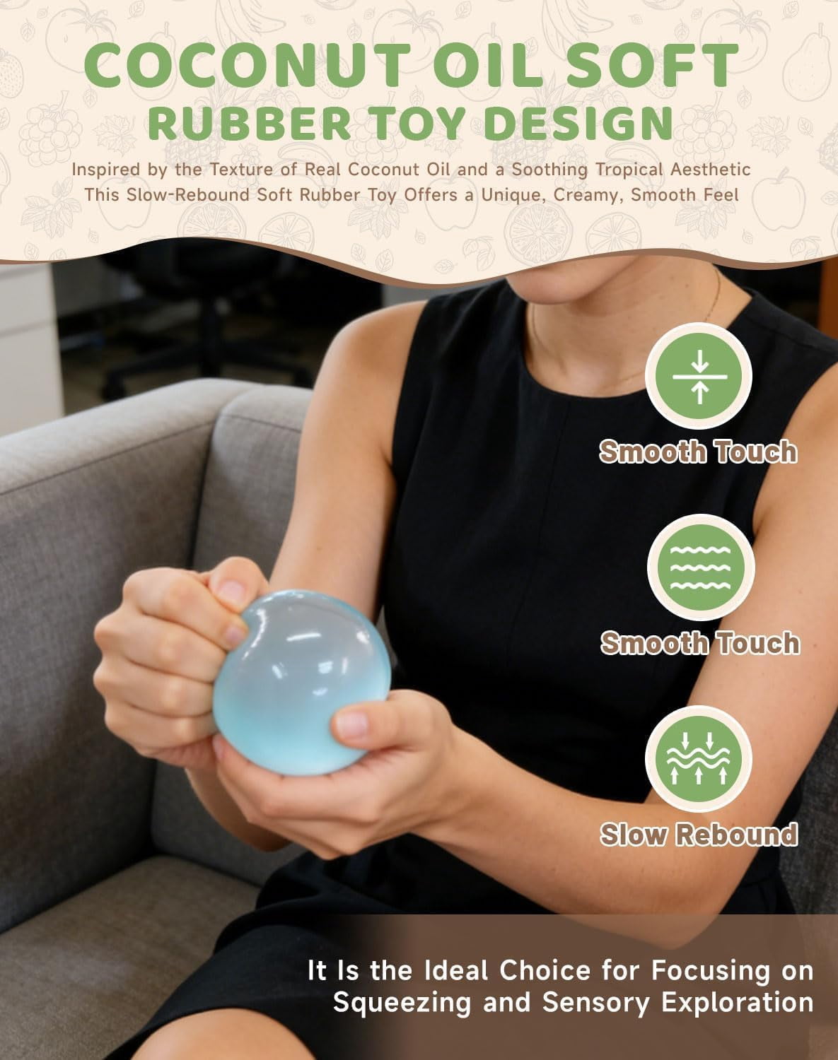 2026 New Coconut Oil Stress Ball, Squishy Coconut Oil Stress Ball, Slow-Rising Squeeze Ball, Odorless, Non-Sticky, Easy to Clean, Portable for Office, Study, and Home-2.36in (Color mixing-4pcs)