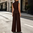 thumbnail image 6 of Ohufall Womens Set Turndown Collar Button Short Sleeve Top with Solid Straight Leg Pant Two Pieces Sets, 6 of 7