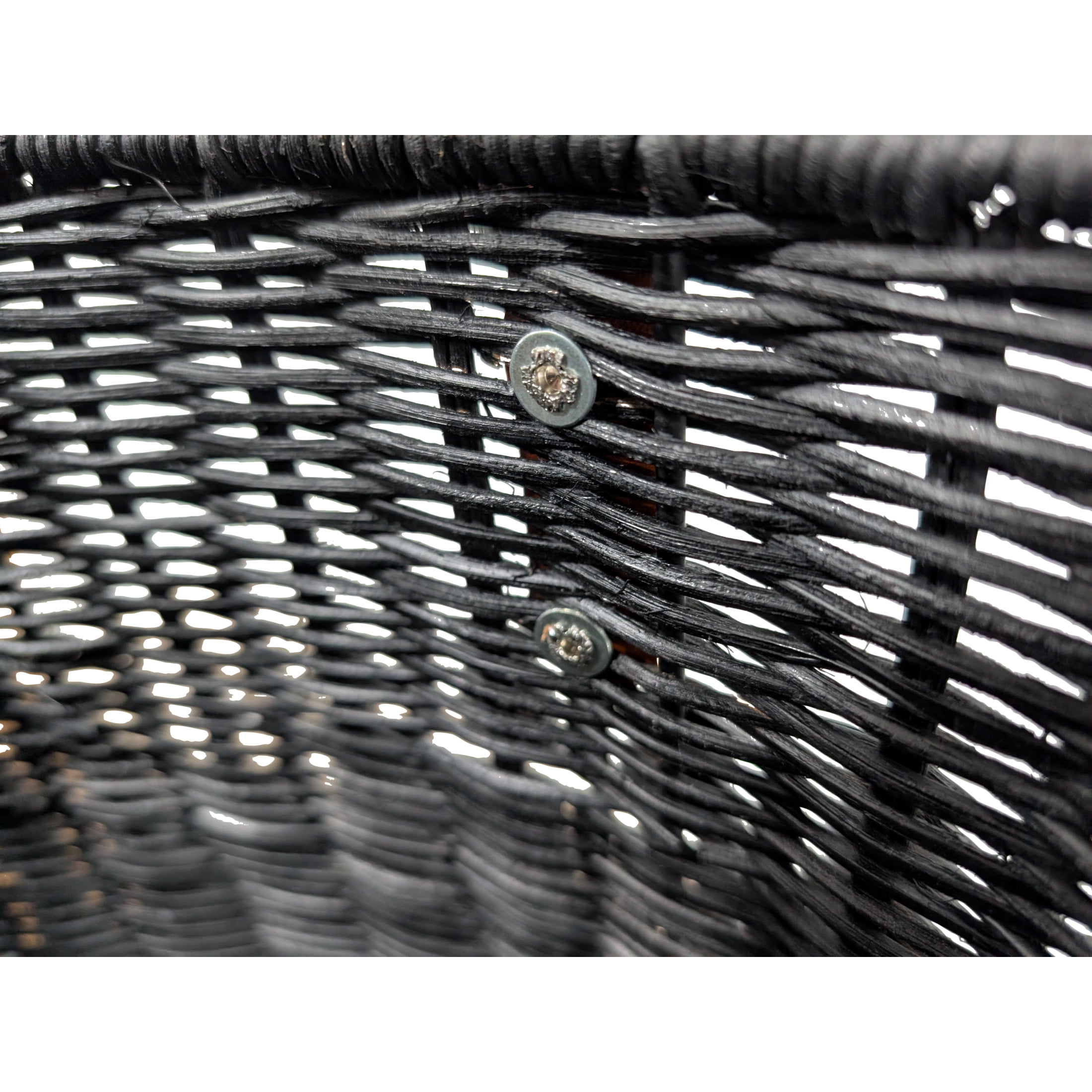 DecMode 16" x 20" Black Rattan Handmade Woven Storage Basket with Brown Leather Handles, 1-Piece