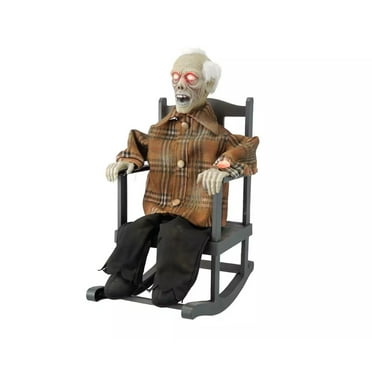 Animated Rocking Chair Grandpa Creepy Halloween Decor 16 in