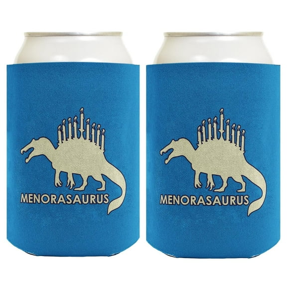 Hanukkah Ugly Sweater Hanukkah Menorah-Saurus 2-Pack Can Coolies Drink Coolers