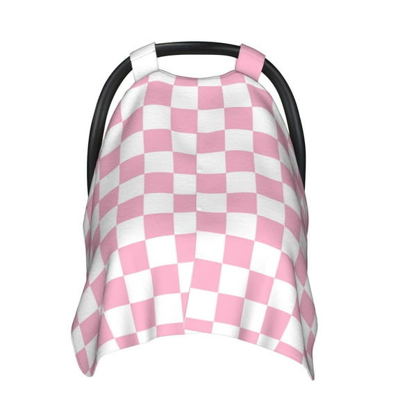 Car Seat Cover Baby - pink pastel checkered Breathable Infant Car Seat Cover for Baby Carseat, Lightweight Comfort Baby Essentials Must Haves Newborn Stuff for Girl Boy
